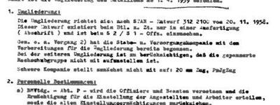 Ein getippter Organisationsbefehl aus dem Jahr 1959 beschreibt die Umgliederung eines Panzergrenadierbataillons.