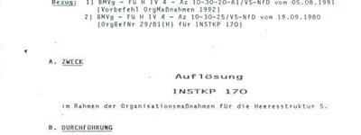 Org-Bef 302/92(H) zur Auflösung der Instandsetzungskompanie 170