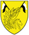 Ein gelbes Wappen zeigt einen geflügelten Pferdekopf und zwei schwarze Fahnen, symbolisiert die 4. Kompanie.