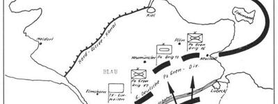 Handgezeichnete Karte von 1960 zeigt das militärische Manöver "HOLD FAST" mit strategischen Bewegungen in Norddeutschland.