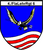 Ein Wappen zeigt einen Adler im Flug über rot-weißen Wellen mit der Aufschrift "4./FlaLehrRgt 6" oben. 4./FlaRgt 6