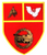 Ein rotes Wappen zeigt einen Panzer, einen Adler und eine Mütze, inspiriert von 6-Panzerbataillon-Motiven.