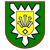 Ein grünes Wappen mit einem gelben Schild zeigt fünf schwarze Pfeile, die zentral aus einem weißen Muster hervorgehen.