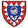 Ein Wappen des Panzerbataillons 184 zeigt einen Panzer und einen Adler auf blauem Hintergrund mit rotem Rand.