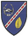 Wappen des Panzerbataillons 183 mit Panzerabzeichen, diagonalem Streifen und Blatt auf blauem Hintergrund.