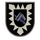 Ein Wappen zeigt ein stilisiertes Brückensymbol mit einem blauen Fluss, umgeben von einem gezackten Rand.