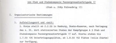 Ein offizielles Dokument mit dem Titel "Aufstellungsbefehl" beschreibt organisatorische Bestimmungen für eine Brigade.