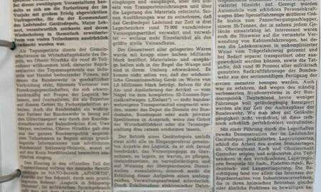 Eine Zeitungsseite mit dem Artikel über das Gerätedepot Ladelund und dessen Vielfalt mit 75.000 Einzelartikeln.