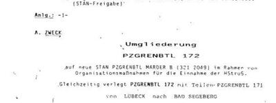 Ein offizielles Dokument zur Umgliederung des Panzergrenadierbataillons 172 vom 12. November 1991 wird gezeigt.