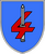 Ein blaues Wappen zeigt eine rote Zahl 4 mit einem Schwert in der Mitte, symbolisierend das Panzergrenadierbataillon 162.