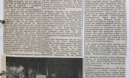 Zeitungsseite über einen Biwakabend im Gerätedepot Ladelund, inklusive Foto eines tanzenden Paares beim Ball.