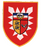 Ein Wappen mit rotem Hintergrund zeigt Löwen und Adler, umrahmt von stilisierten weißen Strahlen, wie bei der 3. Panzerbataillon.