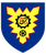 Ein Wappen mit Zahnrädern und einem Blitzsymbol auf blauem Hintergrund, inspiriert von Technik und Energie.