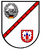 Ein Wappen zeigt einen Panzer und einen roten Turm, getrennt durch einen roten Balken auf weißem Hintergrund.