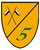Ein gelbes Wappen zeigt gekreuzte Lanzen über einer grünen Zahl fünf, symbolisierend die 5. Kompanie.