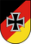 Ein schwarzes Kreuz auf einem Wappen mit deutschen Nationalfarben symbolisiert den Reservistenverband.