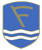 Ein blaues Wappen zeigt einen goldenen Buchstaben "F" über zwei stilisierten weißen Wellenlinien.