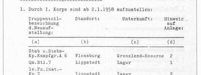 Ein historisches Dokument von 1957 zeigt den Aufstellungsbefehl Nr. 98 für militärische Einheiten in Deutschland.