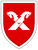 Ein rotes Wappen zeigt zwei weiße Pferdeköpfe und ein gekreuztes Schwert, symbolisierend die Panzergrenadierbrigade.