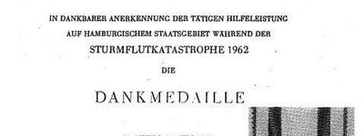 Urkunde Hamburg Übergabe Gedenkmedaille Flutkatastrophe 1962