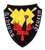 Ein Wappen mit der Aufschrift "Achtung Feuern" zeigt ein stilisiertes Geschütz auf gelbem und rotem Hintergrund.