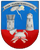 Ein Wappen zeigt einen Kontrollturm, einen Leuchtturm und einen Helm mit gekreuzten Schwertern unter einer Wolke.