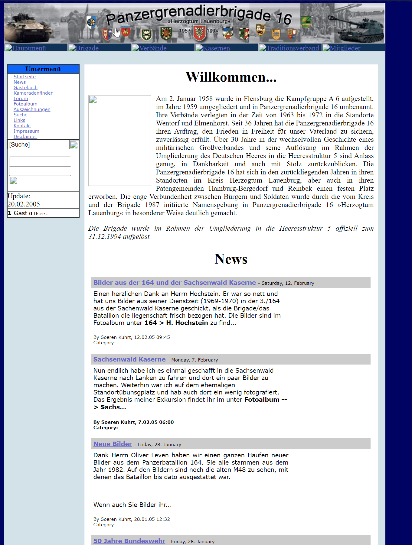 Webseite über die PzGrenBrig 16 im Jahre 2005